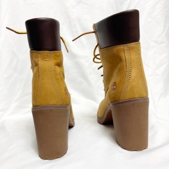Timberland Women brown allington heeled lace up boots Size 7 3 inch heel Tie - Picture 3 of 8